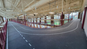 Running track above the courts in the Foster Field House.