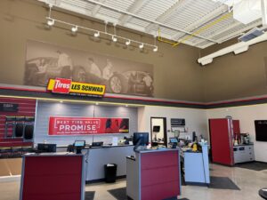 Lobby of completed Les Schwab tire center.